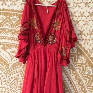 Free People red dress with floral detailing